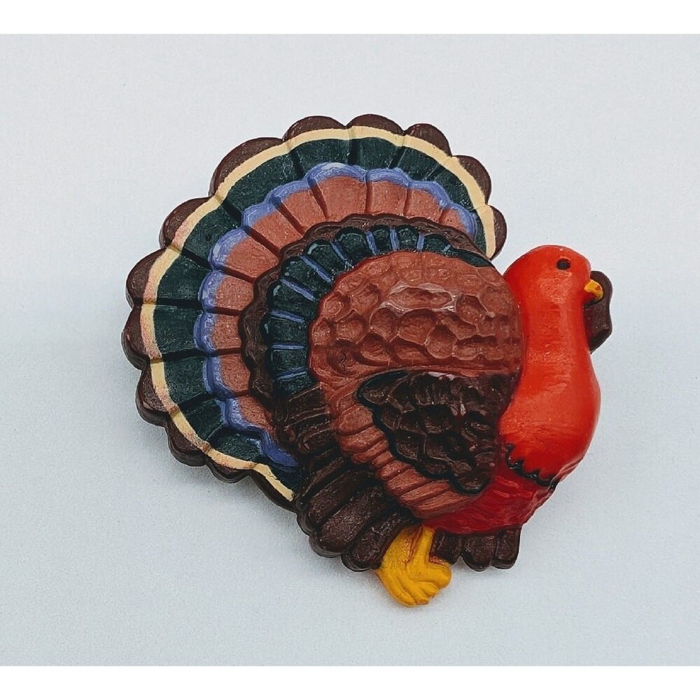 Vtg Hallmark Thanksgiving Turkey Plastic Pin Brooch Holiday 1.75" #2